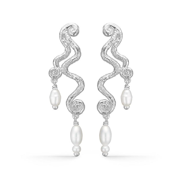Studio Z Wave Twisted Silver Design Örhängen med vita barockpärlor, modell 7113846-1
