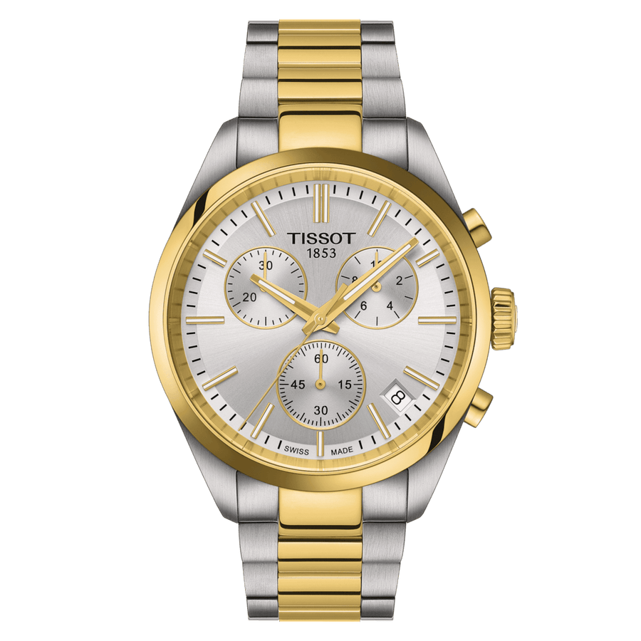 TISSOT PR 100 CHRONOGRAPH PVD MED SØLV URSKIVE - Herreur - T1504172203100
