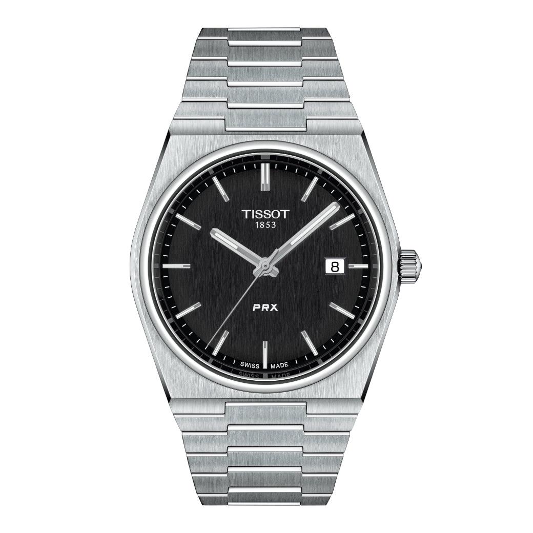 Tissot PRX 40 mm svart urtavla med stålkedja, minimalistisk design, modell T1374101105100.