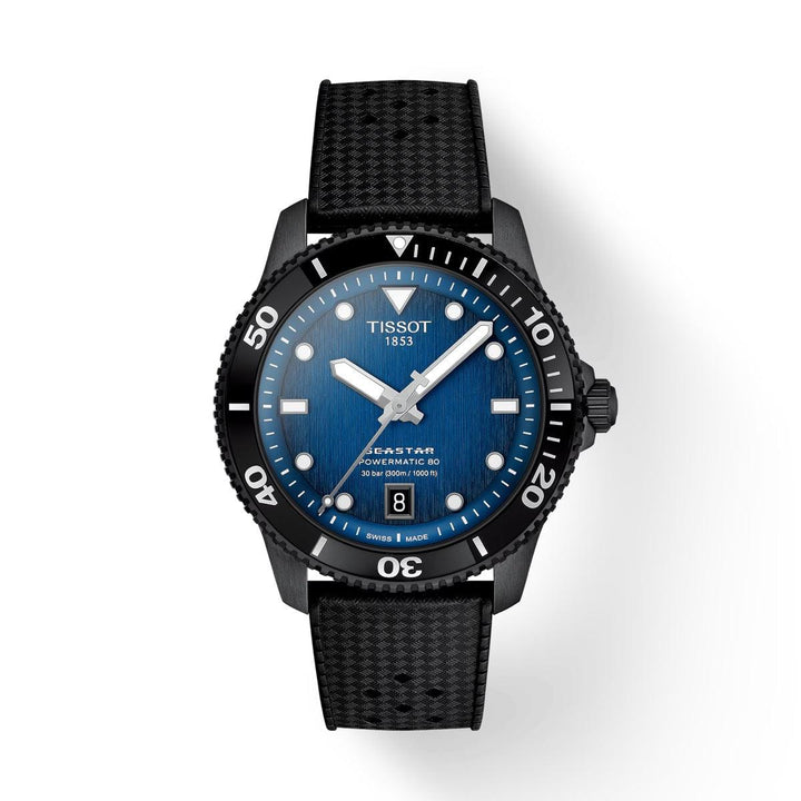 Tissot Seastar 1000 Powermatic 80 40mm med svart gummirem och blå urtavla, modell T1208073704100