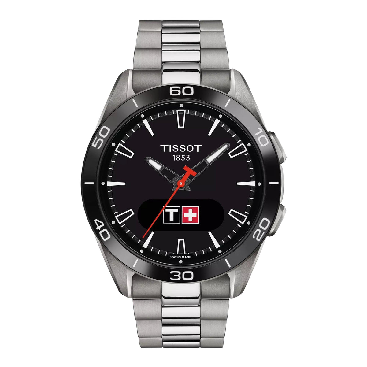 Tissot T-Touch Connect Sport Titanium med svart urtavla och silvertitanrem. Modell T1534204405100.