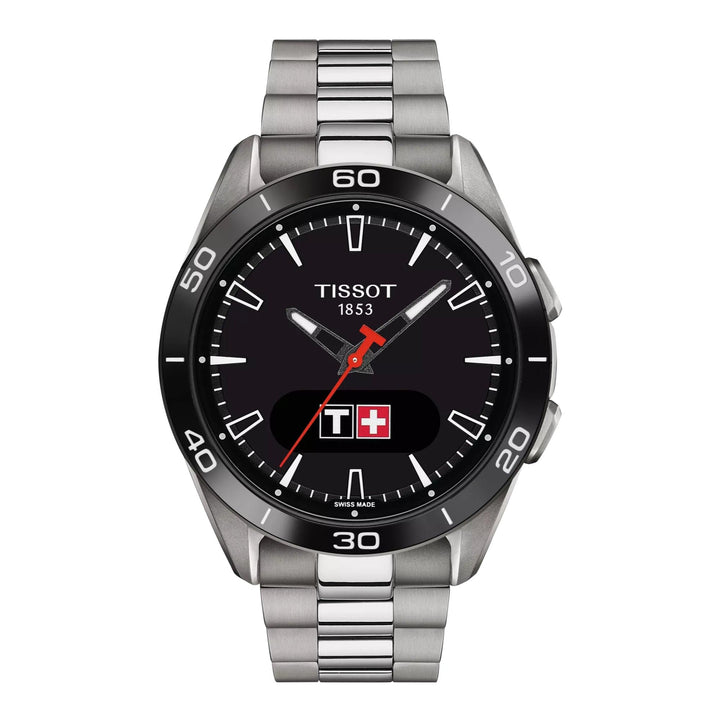 Tissot T-Touch Connect Sport Titanium med svart urtavla och silvertitanrem. Modell T1534204405100.