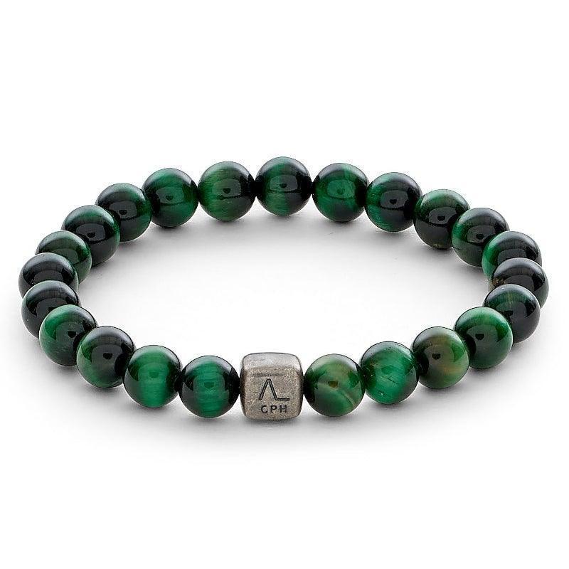 Alexander Lynggaard Armband Green Tiger Eye 8mm med gröna stenkulor och silverdetaljer, modell C00363-001-1
