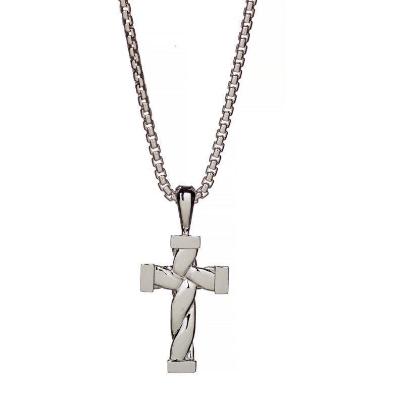 Alexander Lynggaard Silverhalsband HOPE Twisted Cross visar ett glänsande silverkors med vriden design, modell D25001-1
