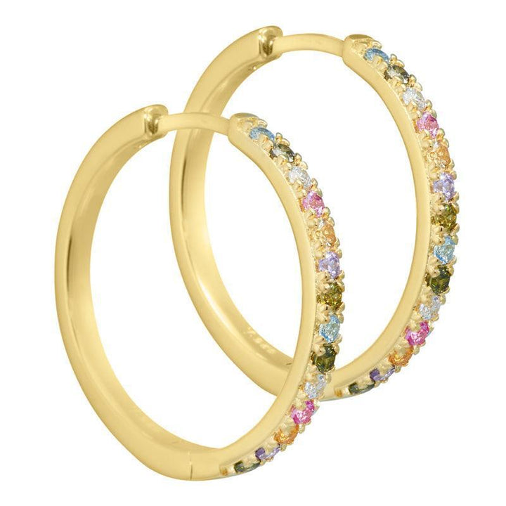 Aqua Dulce Elina Creol in gold-plated silver, round earrings with colorful stones. Modell 3835-3835-1.
