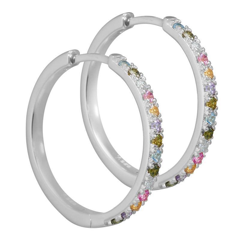 Aqua Dulce Elina creole i silver med färgade stenar, elegant design med tydliga detaljer, modell 3834-3834-1