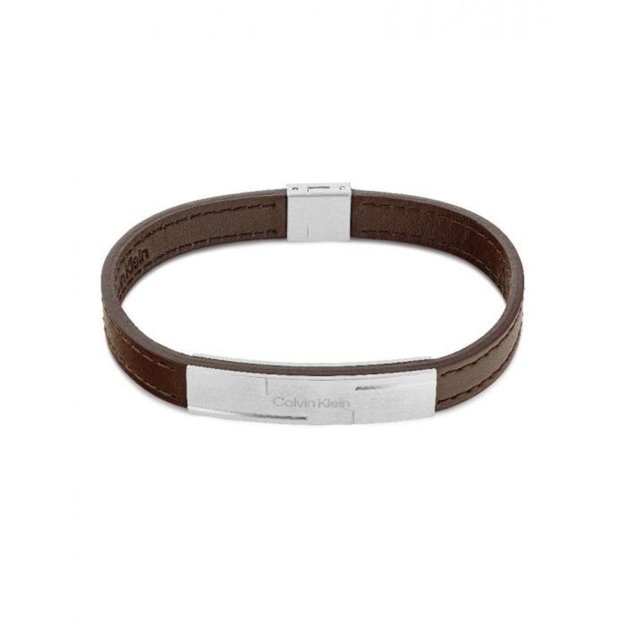 Calvin Klein Grid Armband 19,5 cm brunt läderarmband med silverspänne, modell 35000057-35000057-1