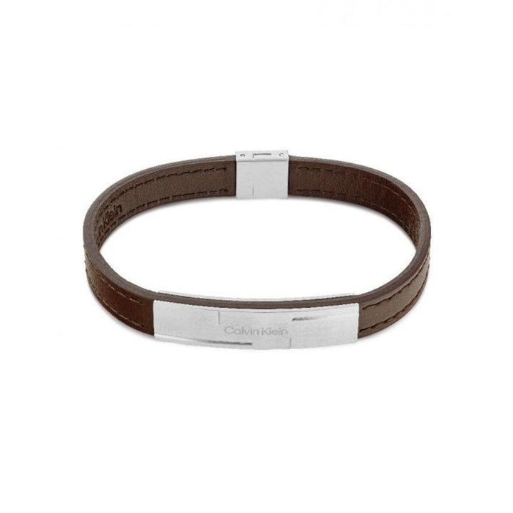 Calvin Klein Grid Armband 19,5 cm brunt läderarmband med silverspänne, modell 35000057-35000057-1