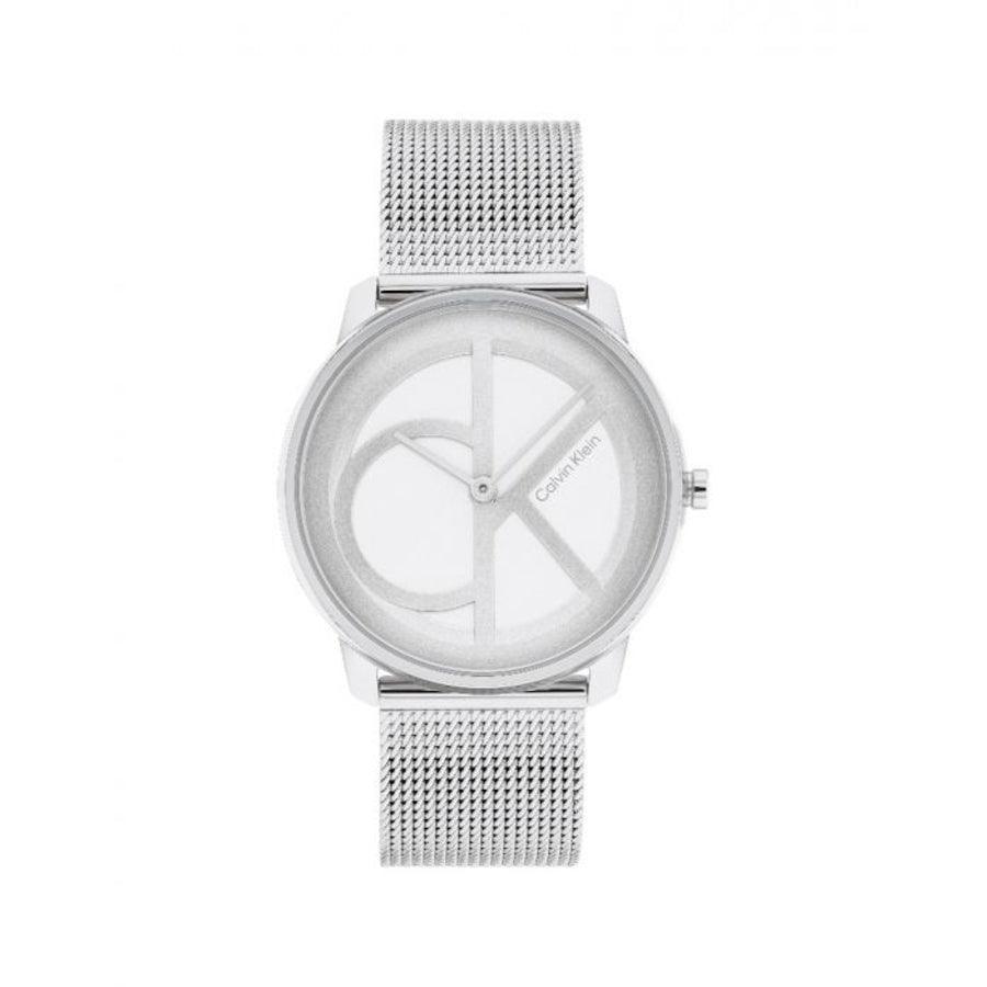 Calvin Klein Iconic Mesh damklocka med silvermeshband och minimalistisk urtavla. Modell 25200032.
