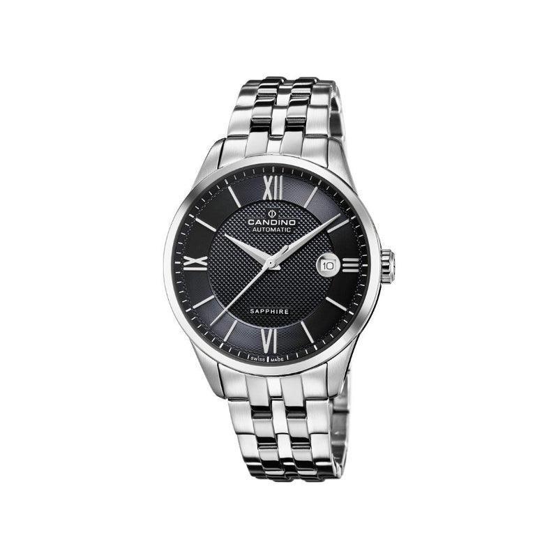 Candino automatisk herrklocka med svart urtavla, romerska siffror och stållänk, modell C47053-C47053-1