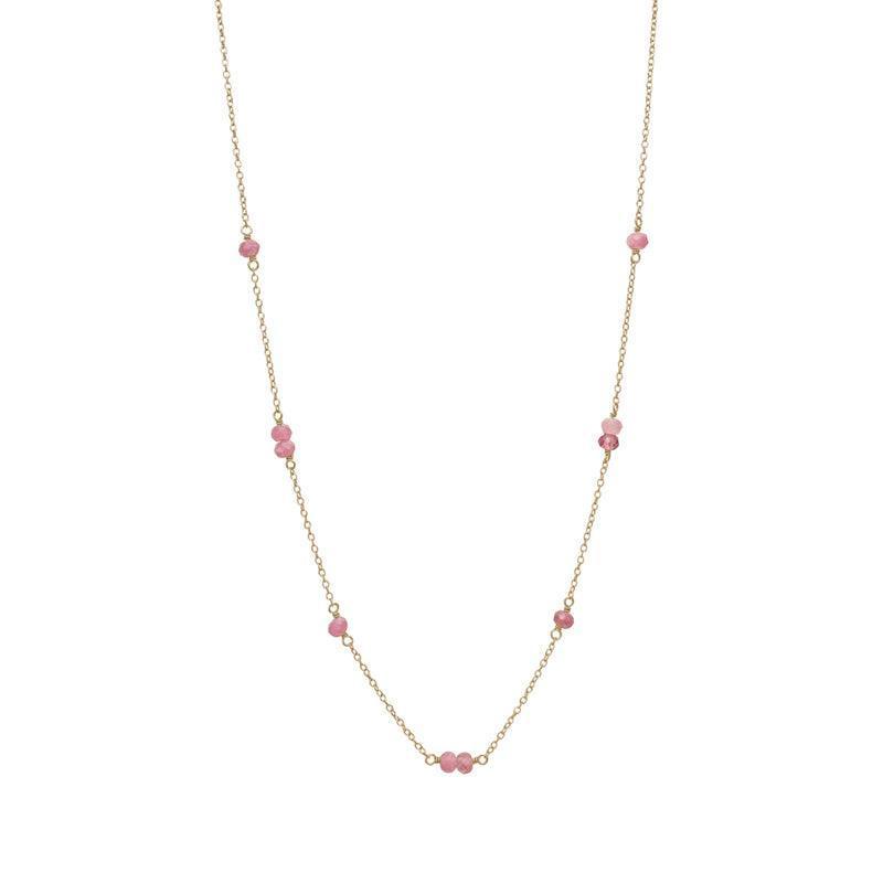 carre-halsband med rosa turmalin visar en elegant guldkedja med små rosa turmalinpärlor, modell FC4335TRP-FC4335TRP-1