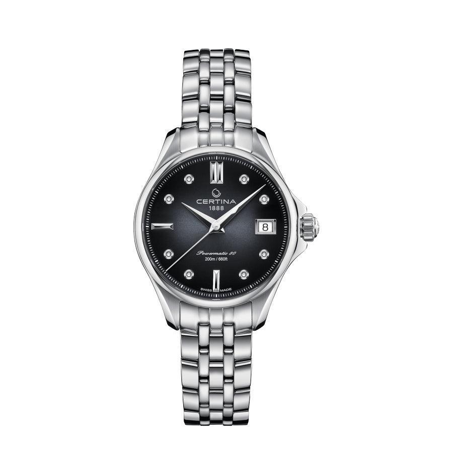 Certina DS Action Powermatic 80 damklocka med svart urtavla och stållänk, modell C0322071105600