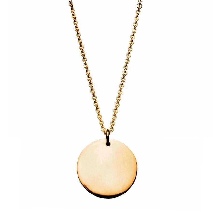 Cuff Copenhagen Guldpläterat Halsband Polerat med ett runt, slätt hänge i en gyllene look på vit bakgrund. Modell h1676-1