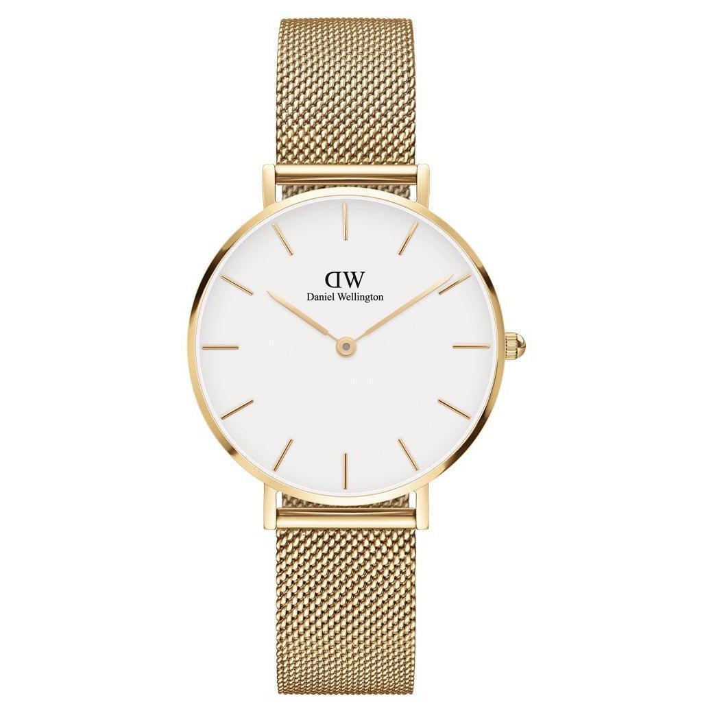 Daniel Wellington Classic Petite Evergold 32mm klocka med vit urtavla och gyllene meshband. Modell DW00100348-adw00100348.