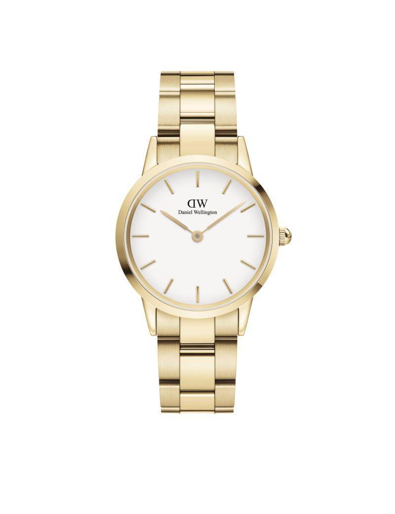 Daniel Wellington Iconic Link 32 mm visad i guld stålkedja och vit urtavla, modell DW00100565.
