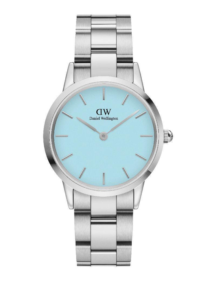 Daniel Wellington Iconic Link Capri Pastel Blue 32mm klocka med stålband och ljusblå urtavla. Modell ADW00100541-1.