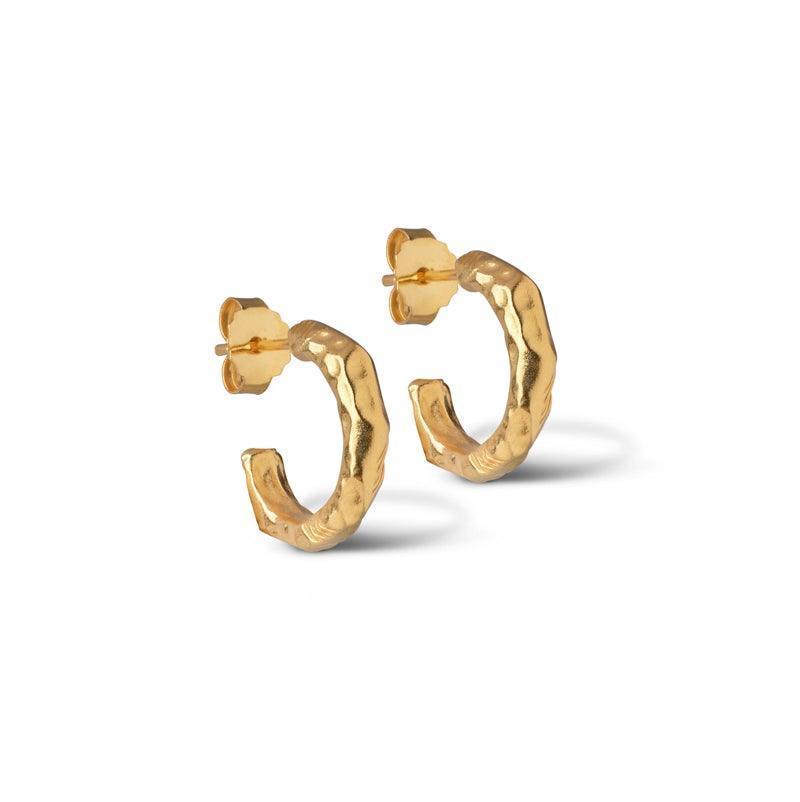 enamel-hali-guldpläterade-bågar, hamrade runda örhängen, glänsande guldfärg, modell E221GM-E221GM-1