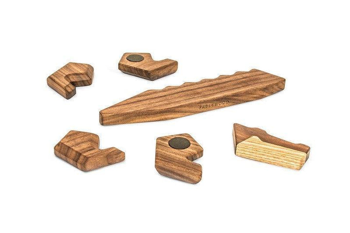 Fablewood Crocodile magnetic wooden figure in shades of brown shown separately with Model FW006-2