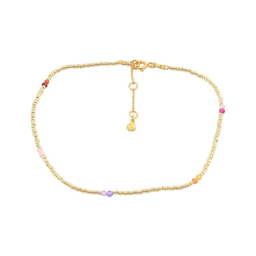 Hultquist Copenhagen Penelope Anklet med små guldfärgade pärlor och färgade stenar, modell S08091G-S08091G-1