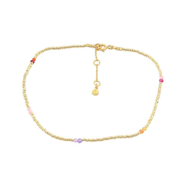 Hultquist Copenhagen Penelope Anklet med små guldfärgade pärlor och färgade stenar, modell S08091G-S08091G-1
