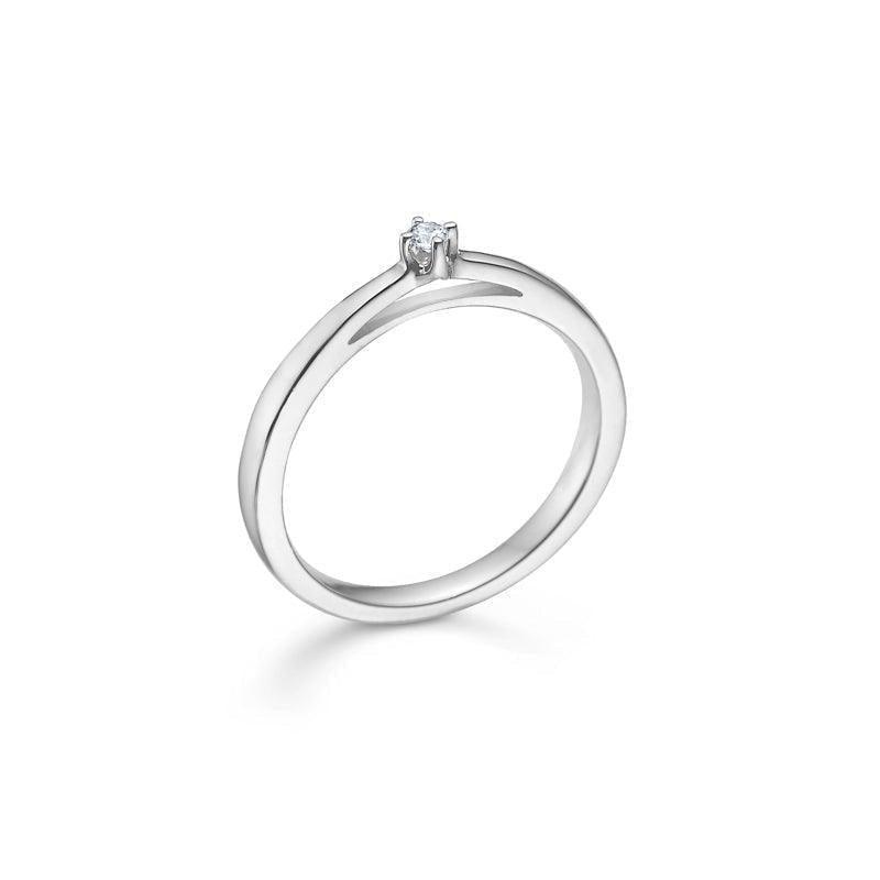 Mads Z 14 kt Kronring vitguld 0,04 ct med liten diamant i enkel, elegant stil. Modell 1641604-001.
