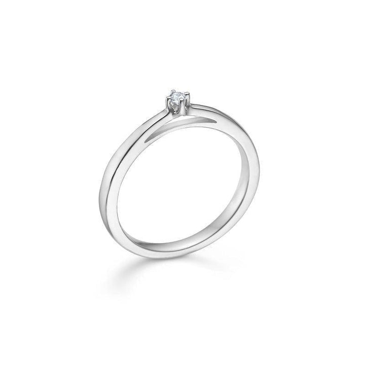 Mads Z 14 kt Kronring vitguld 0,04 ct med liten diamant i enkel, elegant stil. Modell 1641604-001.