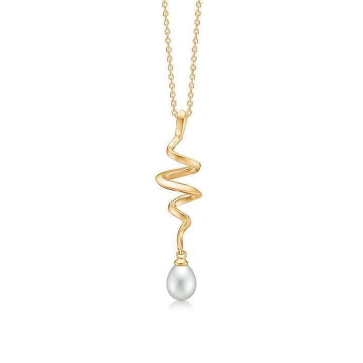 Mads Z 14 kt Swirl Pearl hänge med tvinnad guldform och vit pärlupphängning, modell 1533086-1