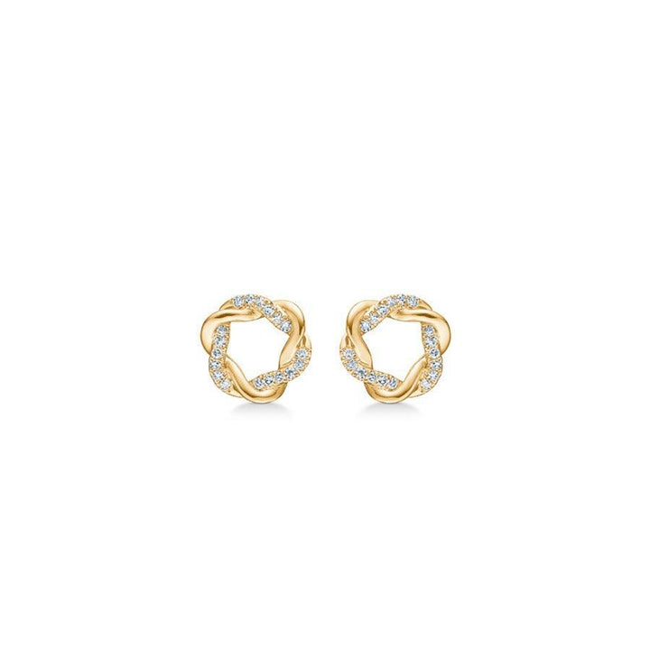 Mads Z 14kt Twist Studs 0,085ct W/SI visar en uppsättning runda, flätade nitar i guld med diamanter. Modell 1511022-1.
