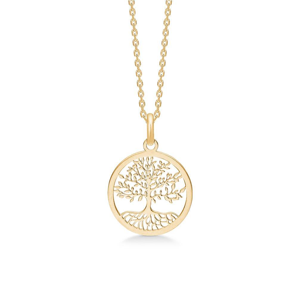 Mads Z 8kt Tree of Life hänge i gult guld, runt smycke med detaljerat trädmotiv. Modell 3330110.