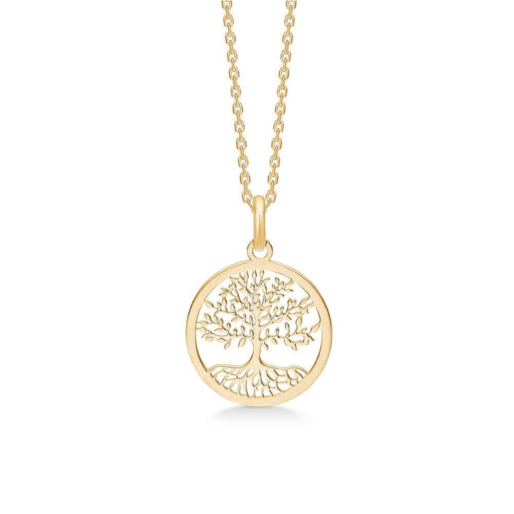 Mads Z 8kt Tree of Life hänge i gult guld, runt smycke med detaljerat trädmotiv. Modell 3330110.