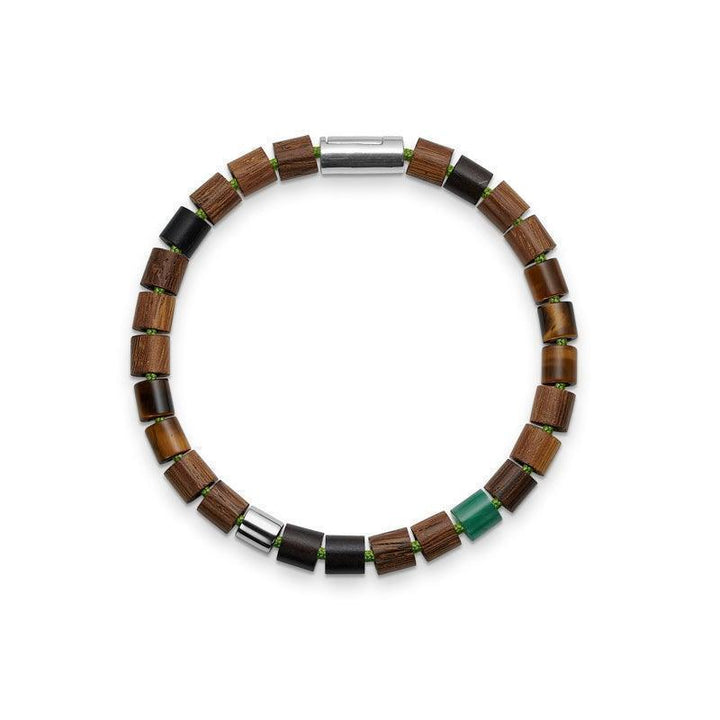 Mads Z Black Sun Green Bowl Armband med brun, grön och svart pärldesign, trä och metall. Modell 5159038-001