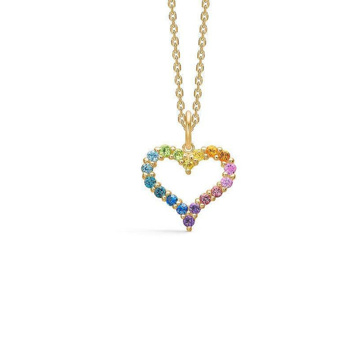 Mads Z Tender Heart Rainbow i 14kt halsband med öppet hjärthänge i regnbågsfärgade stenar. Modell 1534340