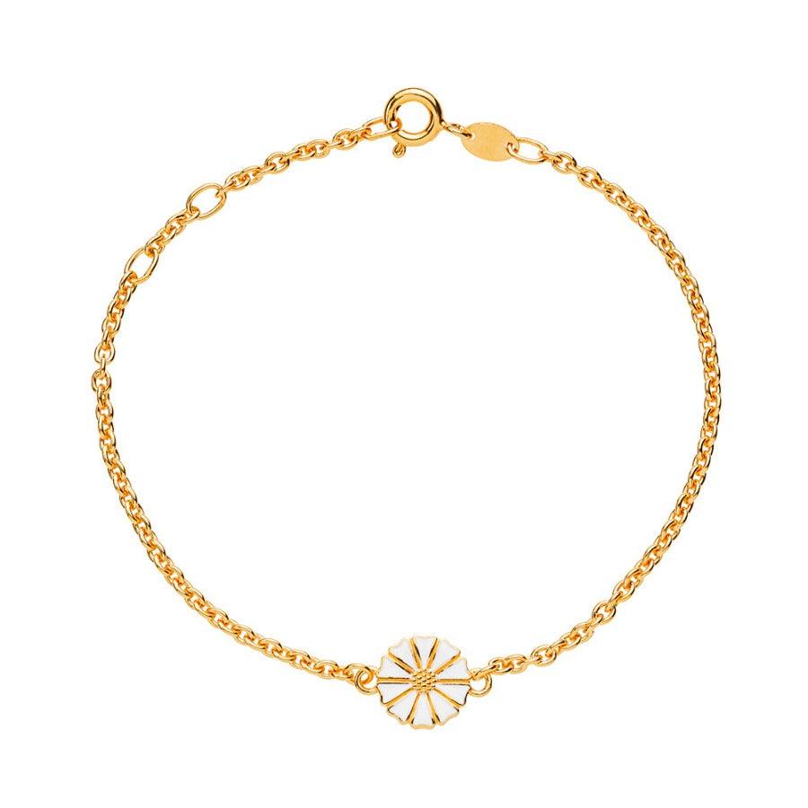 Daisy guldpläterat armband med vitt tusensköna hänge i guldpläterad kedja, modell 901009-M