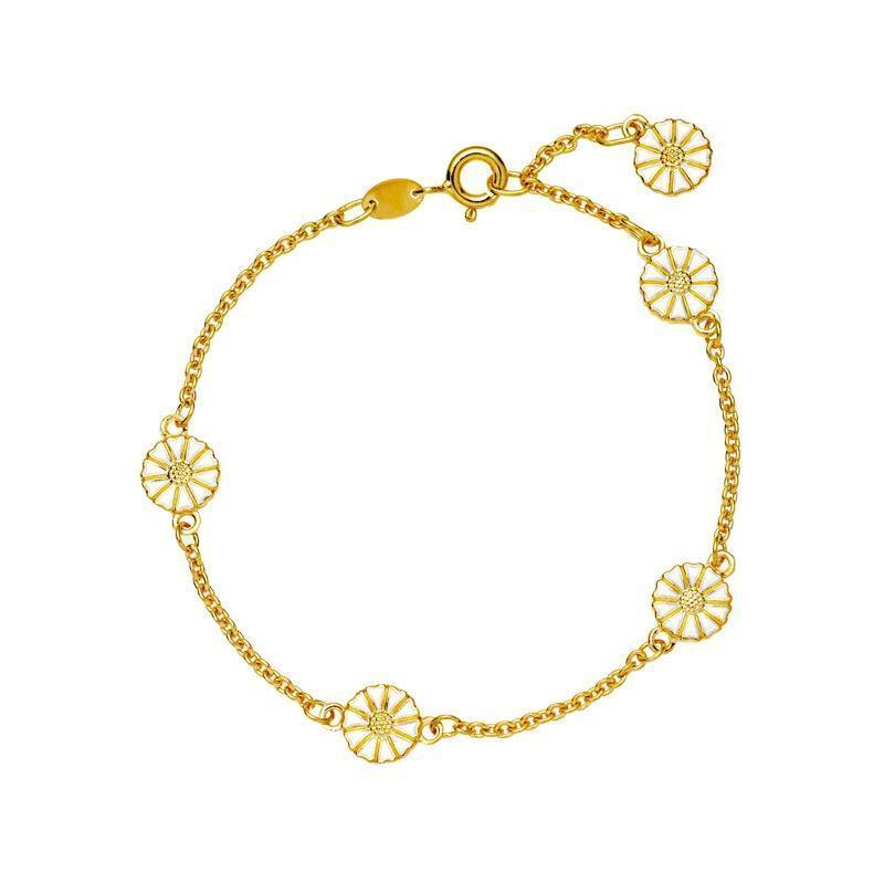 Daisy guldpläterat armband med vita prästkragar i en elegant kedja, modell 90107018-5-m.