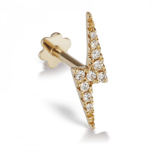 Maria Tash 11mm Diamond Lightning Bolt Threaded Stud forside, guld med diamanter, model 71740