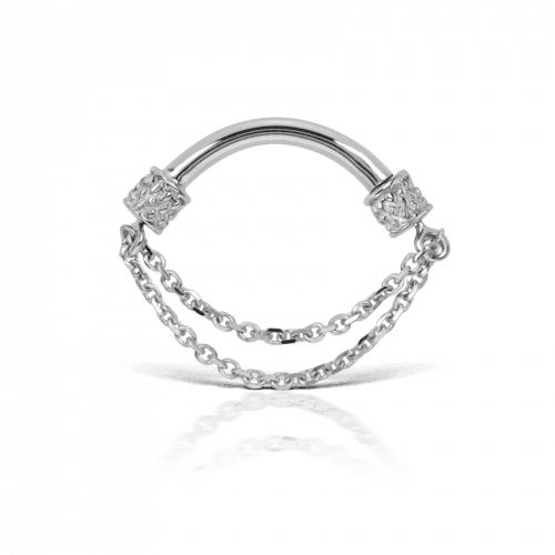 Maria Tash 14g 6,5mm Double Chain Septum Spinner smycken i blankt silver med två fina kedjor. Modelsss2ch1465-w-1.