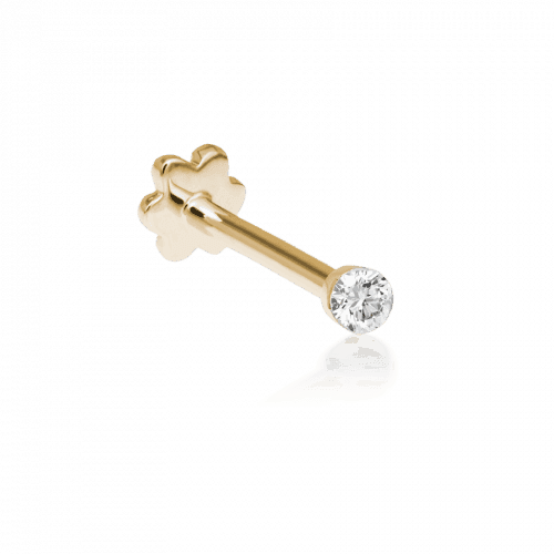 Maria Tash 1,5 mm Invisible Set Diamond Threaded Stud visar en diskret guldstift med rund klar diamant, modell xivi5d-001-1.