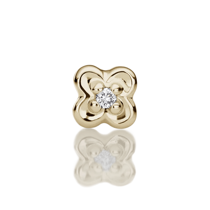 Maria Tash Diamond Lucky Clover ørestik i guld med diamant, forside, model 42382