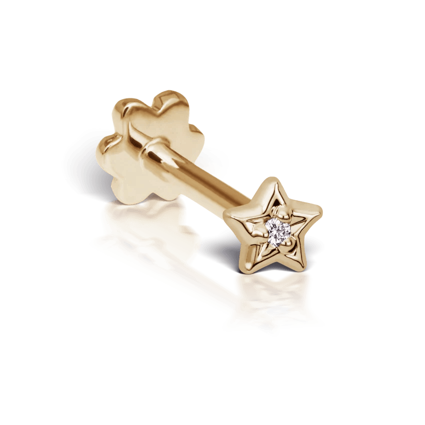 Maria Tash Diamond Solitaire Star XSSTARD YG, eleganta stjärnformade örhängen i guld med briljant, Modell XSSTARD-YG-W3-001-1.