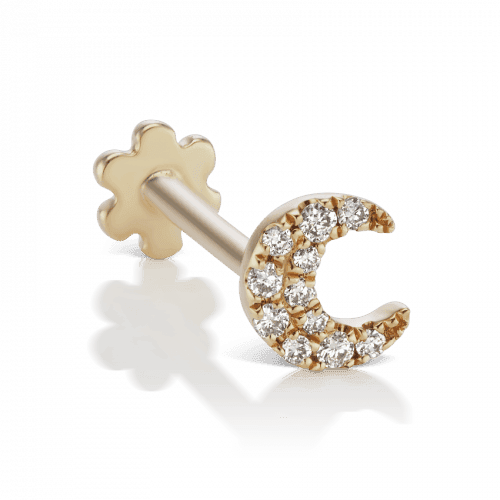 Maria Tash Small Diamond Moon Threaded Stud 18k guld med gnistrande diamanter, modell XMSNPAD-001-1.