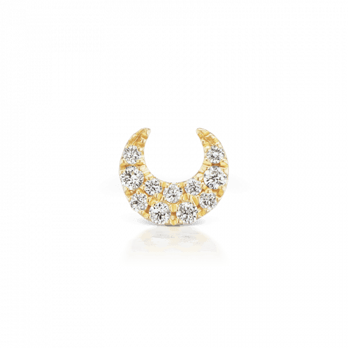 Maria Tash Small Diamond Moon Threaded Stud 18K ser ut som en guldfärgad halvmåne med diamanter, modell XMSNPAD-001-2