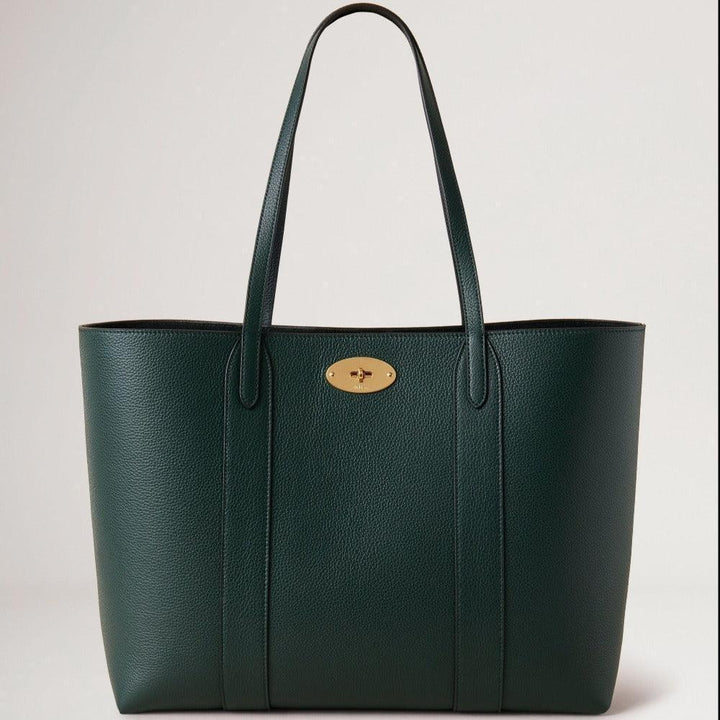 Mulberry Bayswater Tote Small Classic Grain Mulberry Grön, elegant mörkgrön läderväska med guldspänne. Modell HH5727205Q633