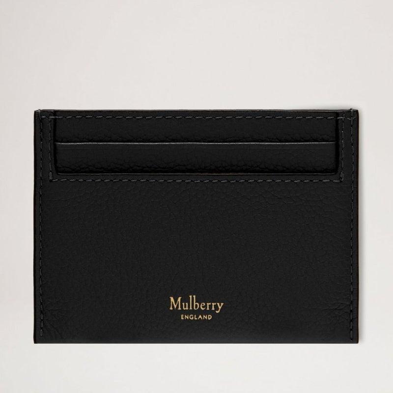 Mulberry Korthållare Continental Credit Card Slip Natural Grain Svart framifrån i svart läder med guldtryck. Modell RL4644/205A100