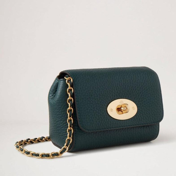 Mulberry Mini Lily mulberry grön visar crossbody i mörkgrönt läder med guldkedja, modell RL7749736Q633