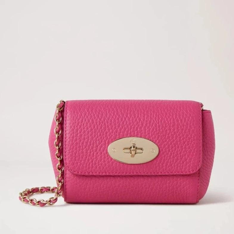 Mulberry Mini Lily mulberry rosa clutch i strukturerat läder med guldkedja. Modell RL7749736J191