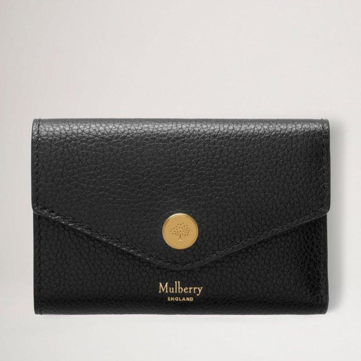 Mulberry Plånbok Vikt multikortplånbok Svart med strukturerat svart läder och gyllene knapp, modell RL6447205A100