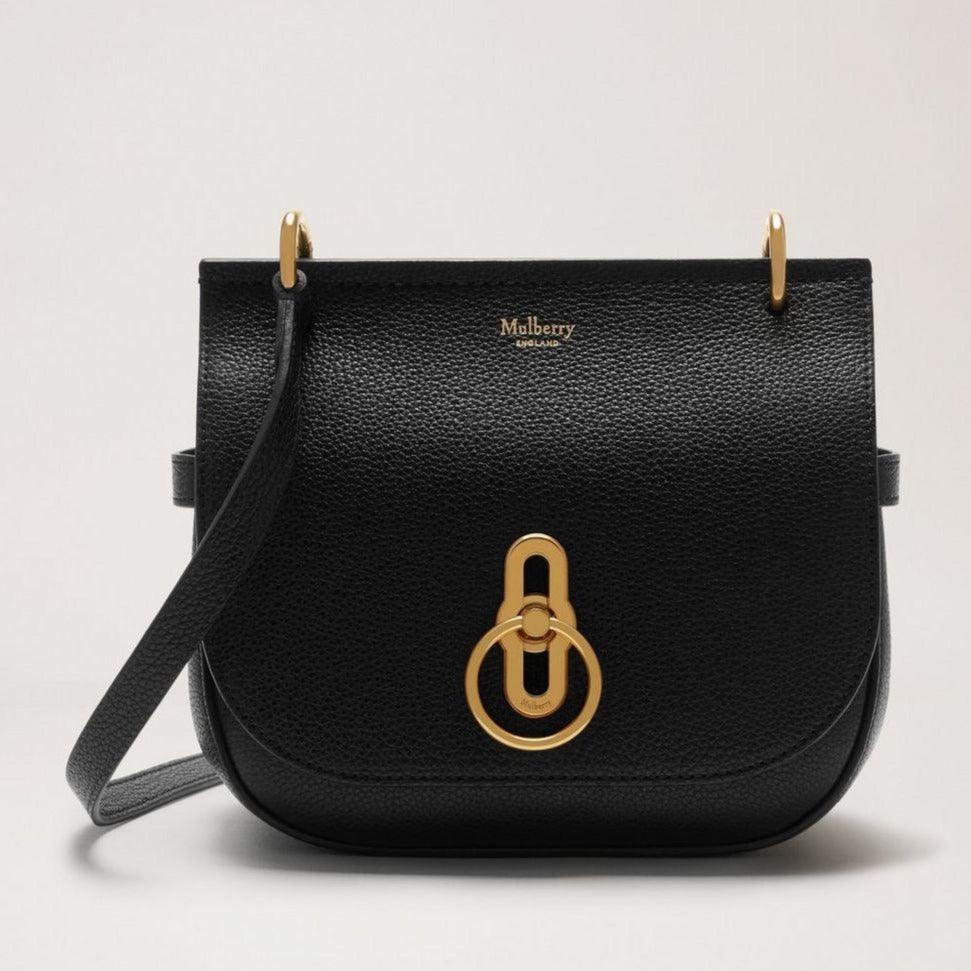 Mulberry Small Amberley Satchel Small Classic Grain Black, svart läderväska med gulddetaljer, modell HH4966205A100