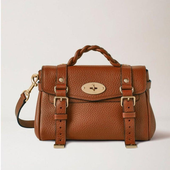 Mulberry Väska Mini Alexa Heavy Grain Chestnut i brunt narvläder med flätat handtag, ModellRL6595736G653