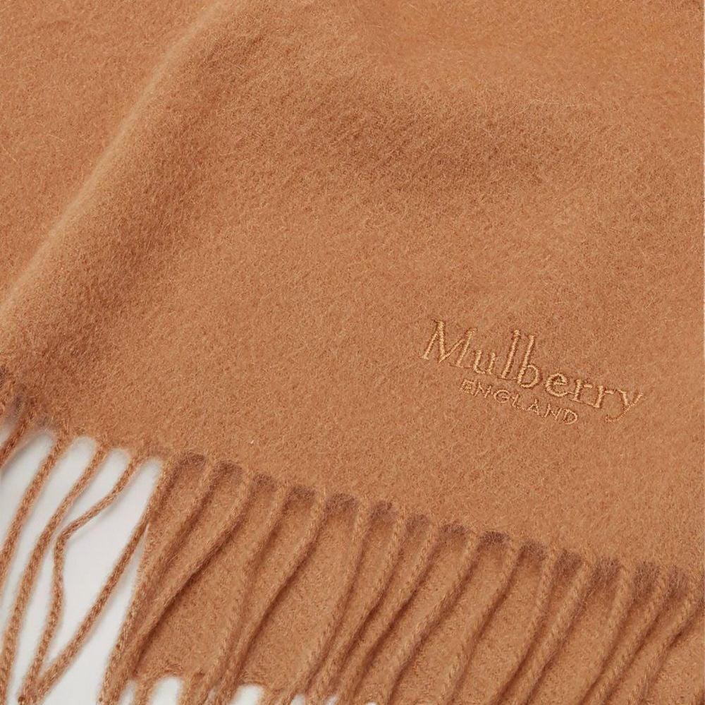 Mulberry Scarf Cashmere Scarf Dark Camel med fransar i mjuk kamelkashmir. Modell VS4460484H684