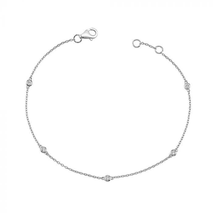 Nuran 14 kt Zoe armband med diamanter, elegant tunt kedjearmband i vitguld. Modell B1002HG-0125-1.
